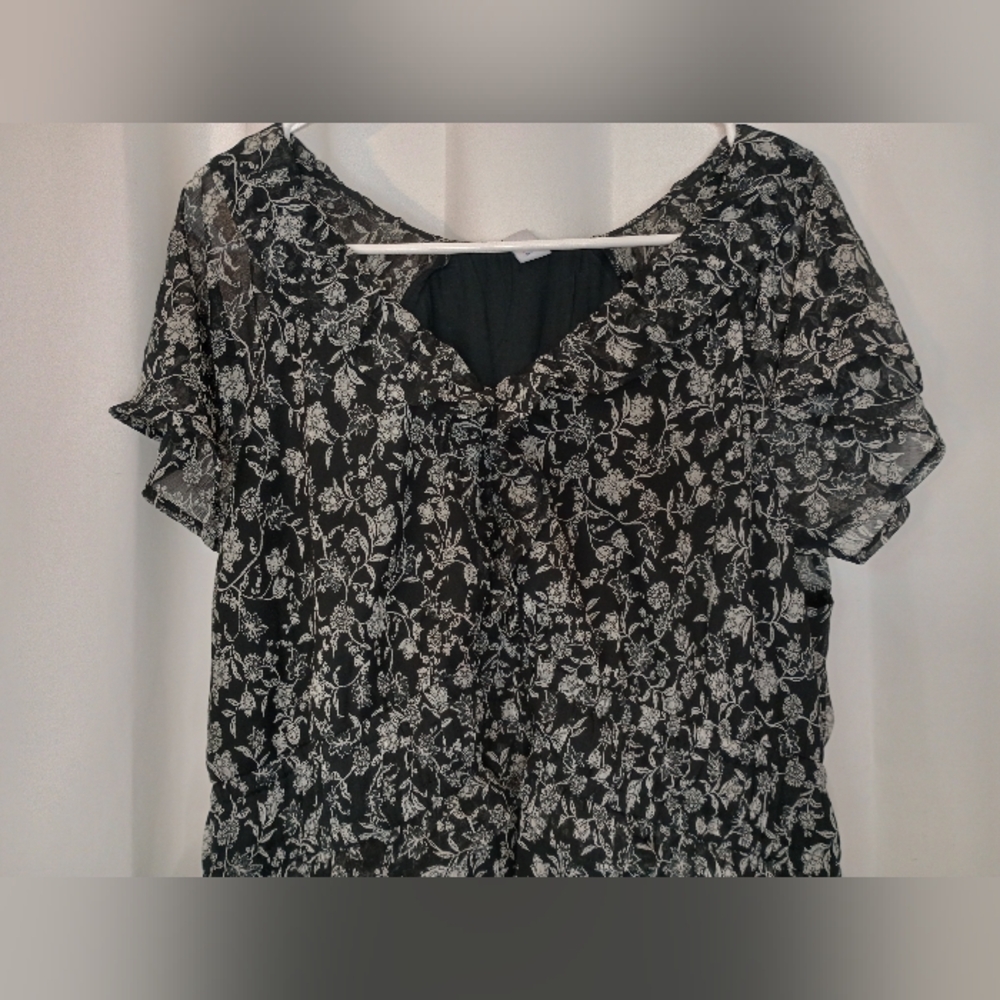 Old Navy Dark Cottage Floral Midi Maxi Dress 2X Ruffle Black Romantic Victorian - Picture 2 of 13